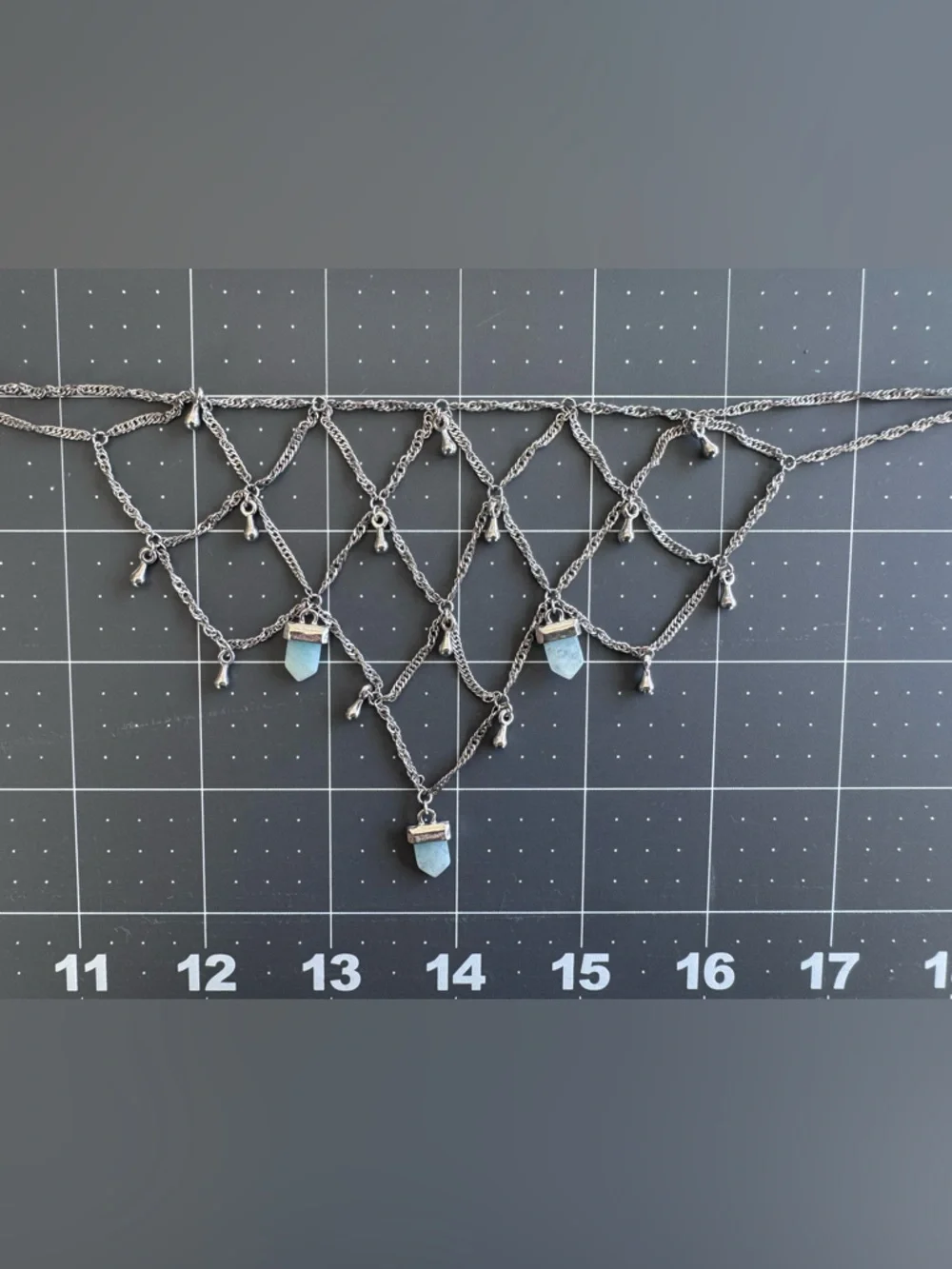 Vintage Free People Y2K Silver Chain Body Necklace with Aqua Crystal Pendants - Picture 4 of 8